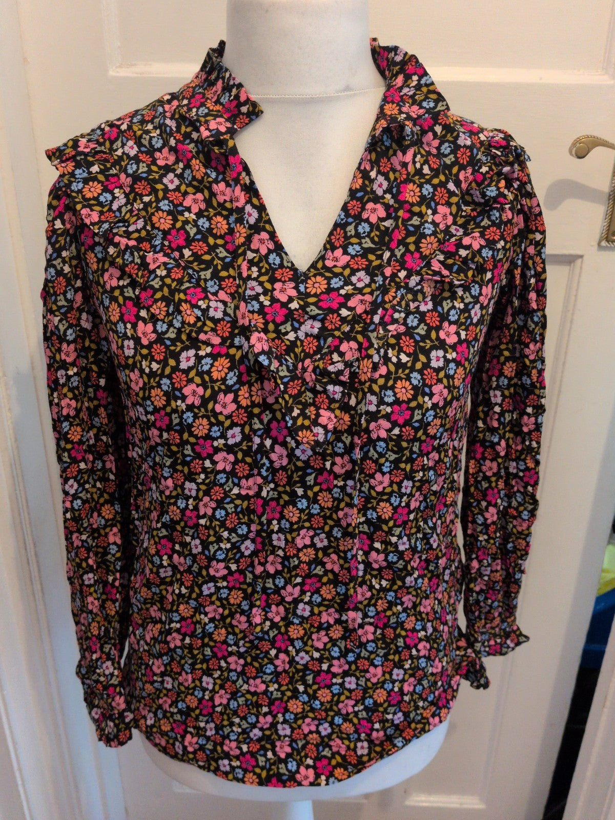 M&S Collection 6 Black Floral Long Sleeve Blouse