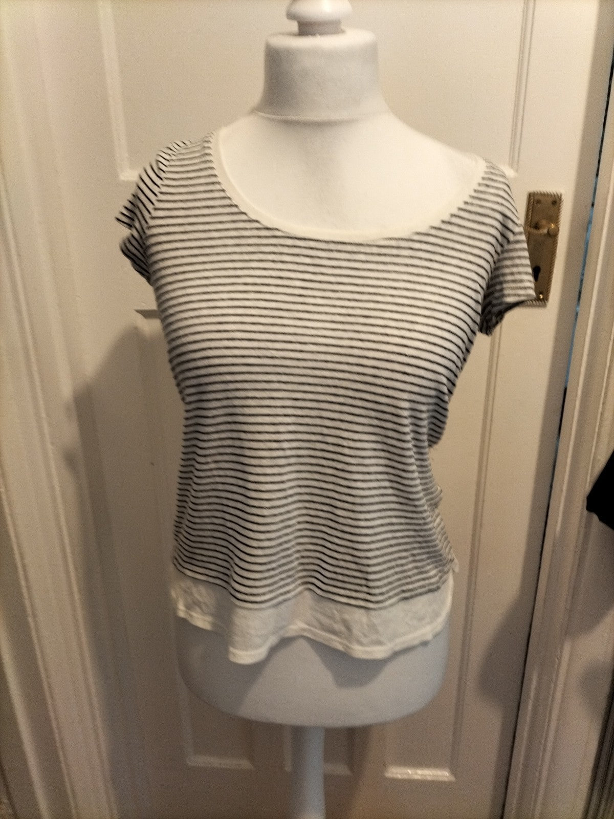 Ladies Ecru Size Small Striped Short Sleeved Tee