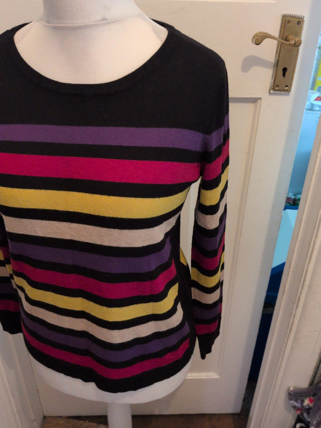 M&Co 14 Black With Stripes Long Sleeve Jumper