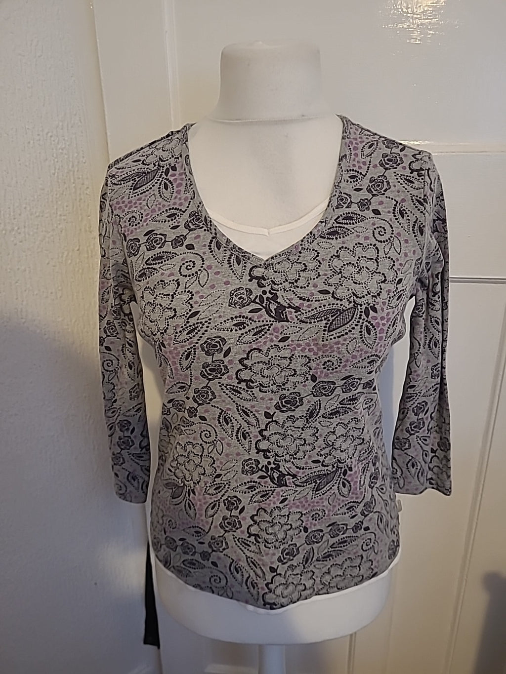 Maine New England Size 14 Grey Black And Purple Blouse