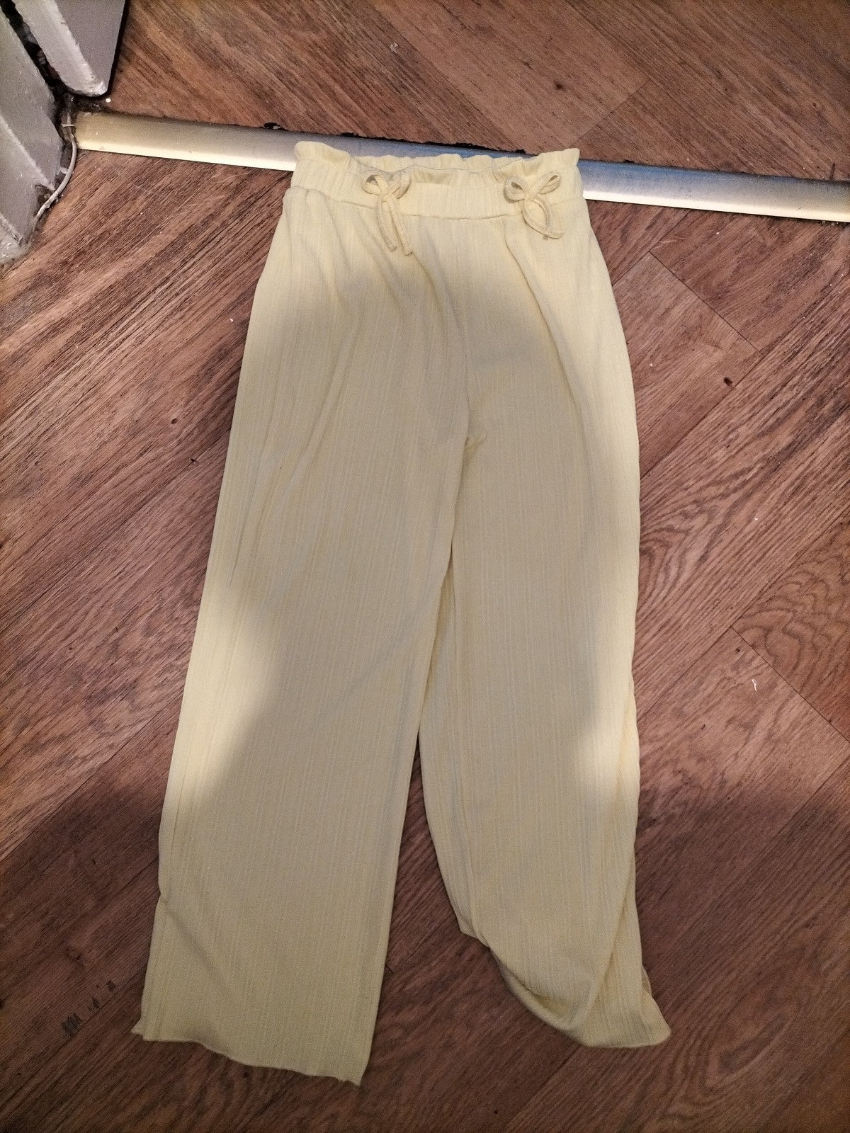 Girls 6-7 Years Lemon Colour Ribbed Trousers