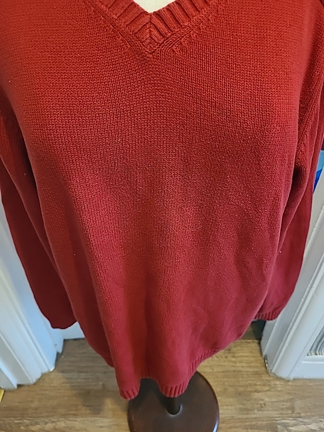 Mens Red Jumper Celio Sports Wear Size Large V Neckline