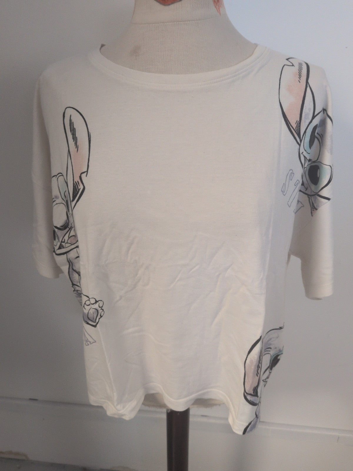 Primark Disney White Printed Stitch Short Sleeve Pyjama Top Medium
