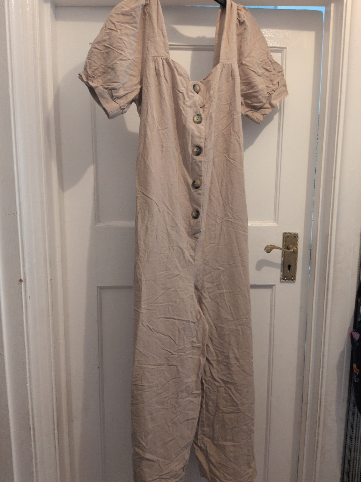 F&F 14 Beige Short Sleeve Buttoned Jumpsuit