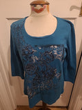 Ladies Bonmarche Size Medium Teal Mid Sleeved Floral Blouse