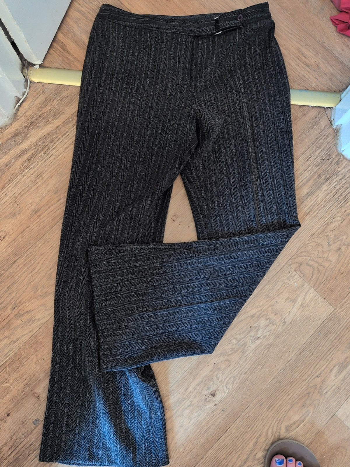 Y Collection 14 Grey Stripe Straight Leg Trousers