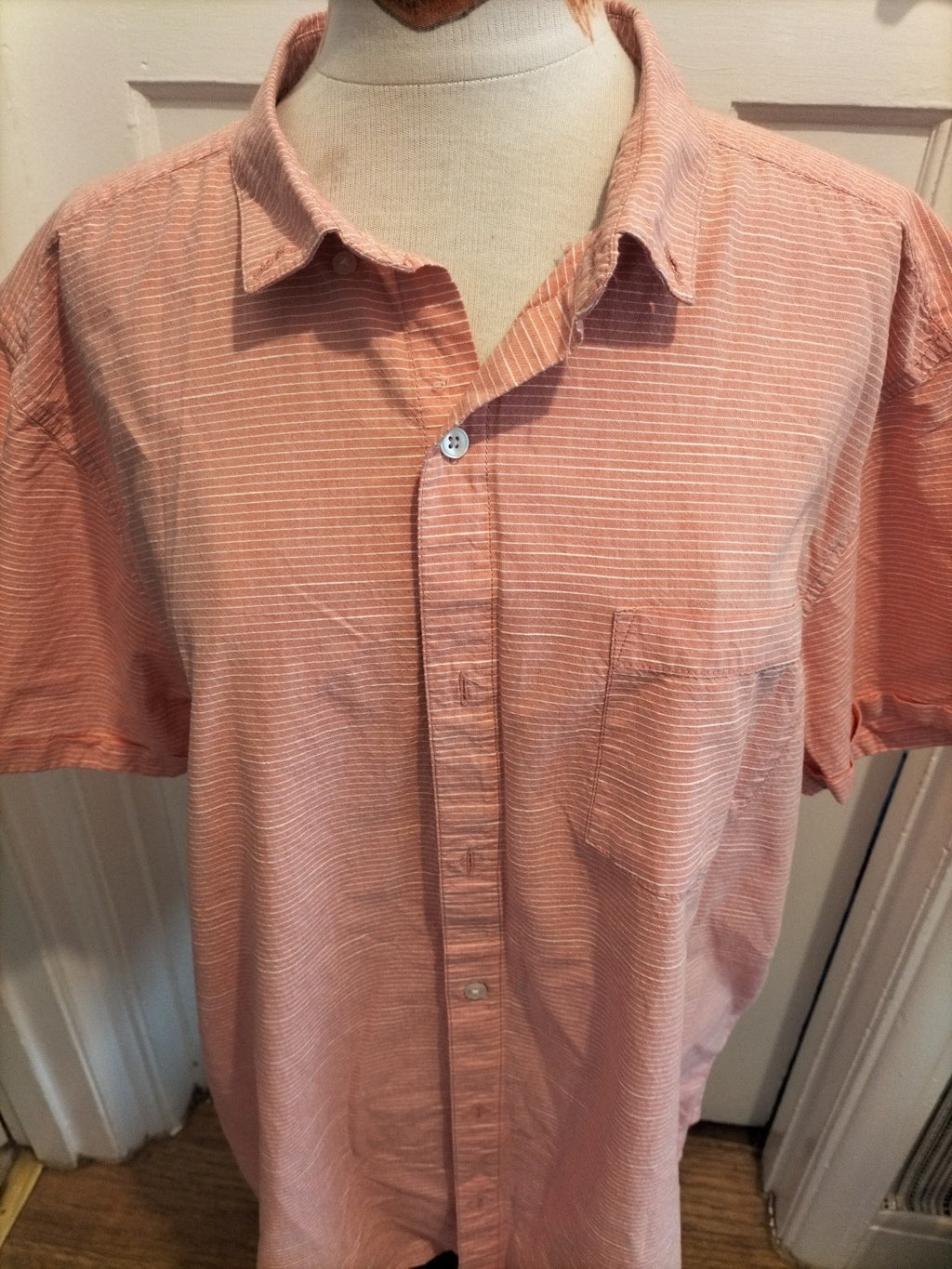 Mens Peacocks Size 2XL Regular Fit Pink White Striped Short Sleeved Shirt