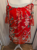 Ladies Yiliya Size 2XL Red Lined Floral Short Sleeve Blouse