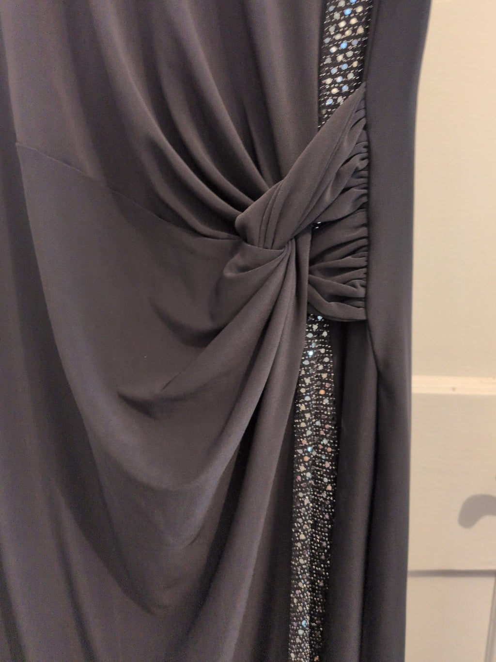 Ladies Roman Size 12 Black Lined With Silver Diamante Trim Sleeveless Dress