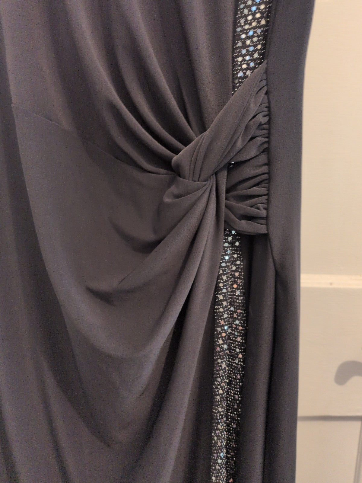 Ladies Roman Size 12 Black Lined With Silver Diamante Trim Sleeveless Dress