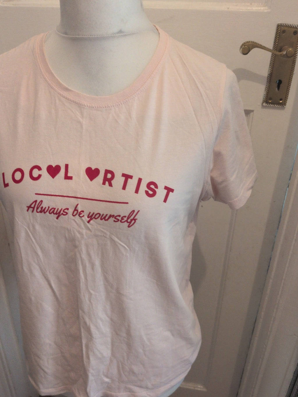 Ladies Pull&Bear Size XL Pale Pink Printed Short Sleeve T-shirt