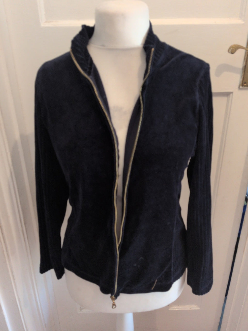 Ladies Marks And Spencer Size 14 Navy Full Zip Ribbed Top