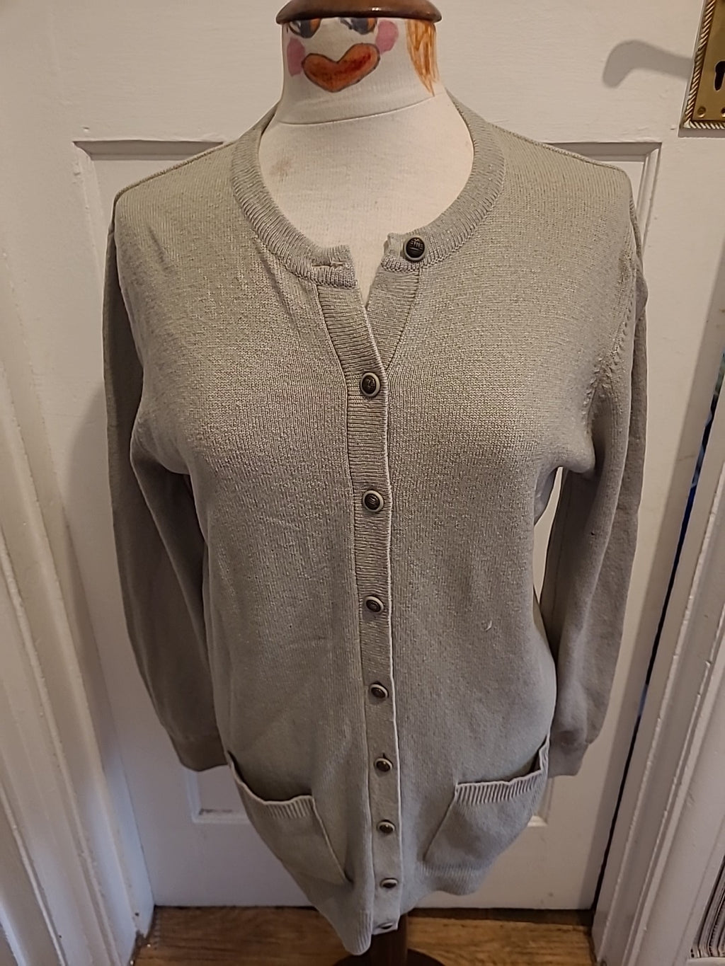 Ladies Marks And Spencer Size 10 Med Khaki 100% Lambswool Cardigan