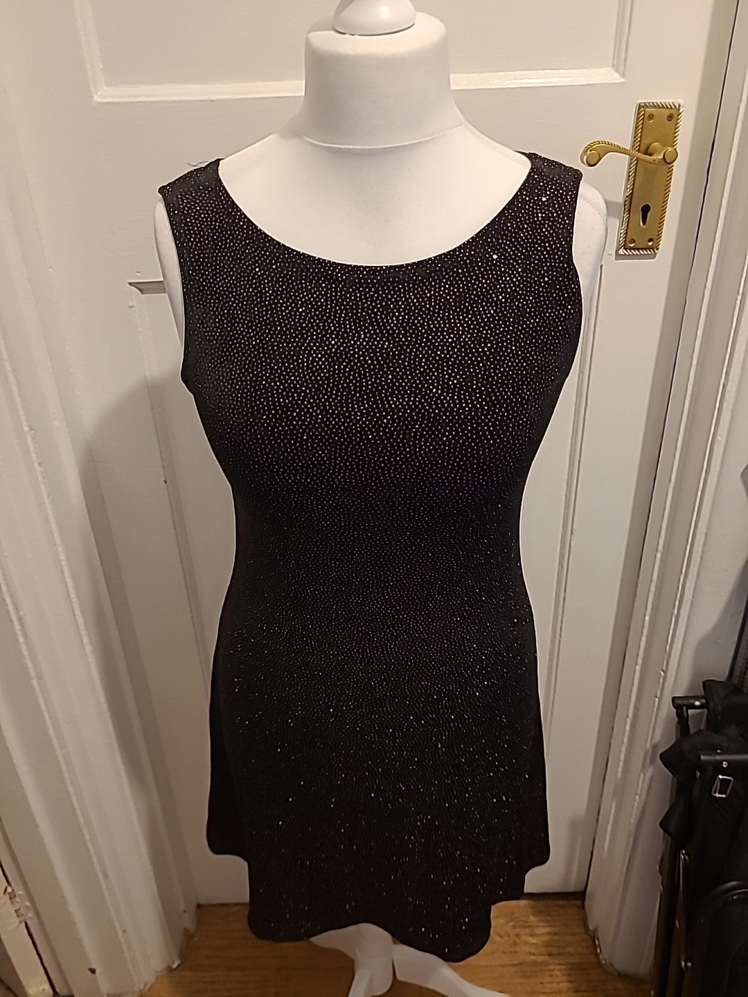 Ladies Size Medium Black Glistening Sleeved A-line Dress
