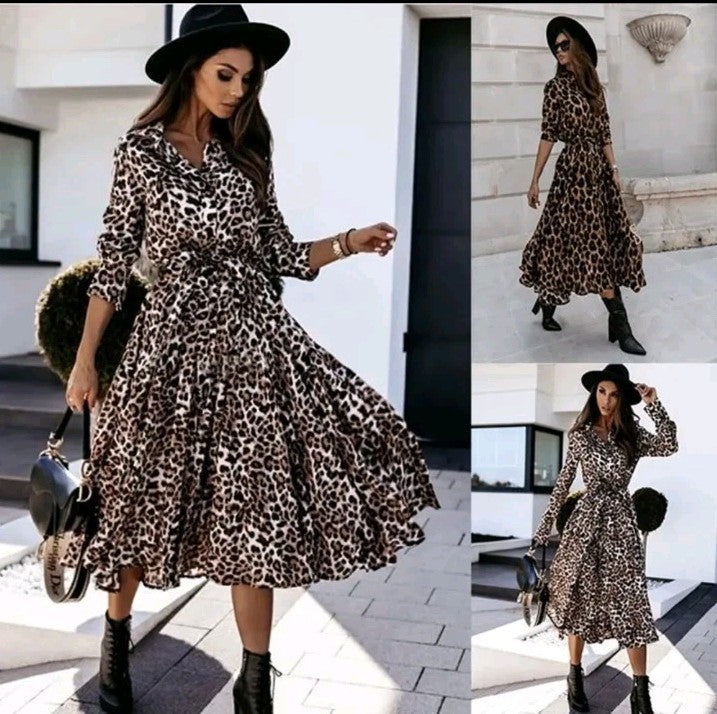 Brand New TorbayClothingCo Leopard Print A-line Long Sleeved Dress