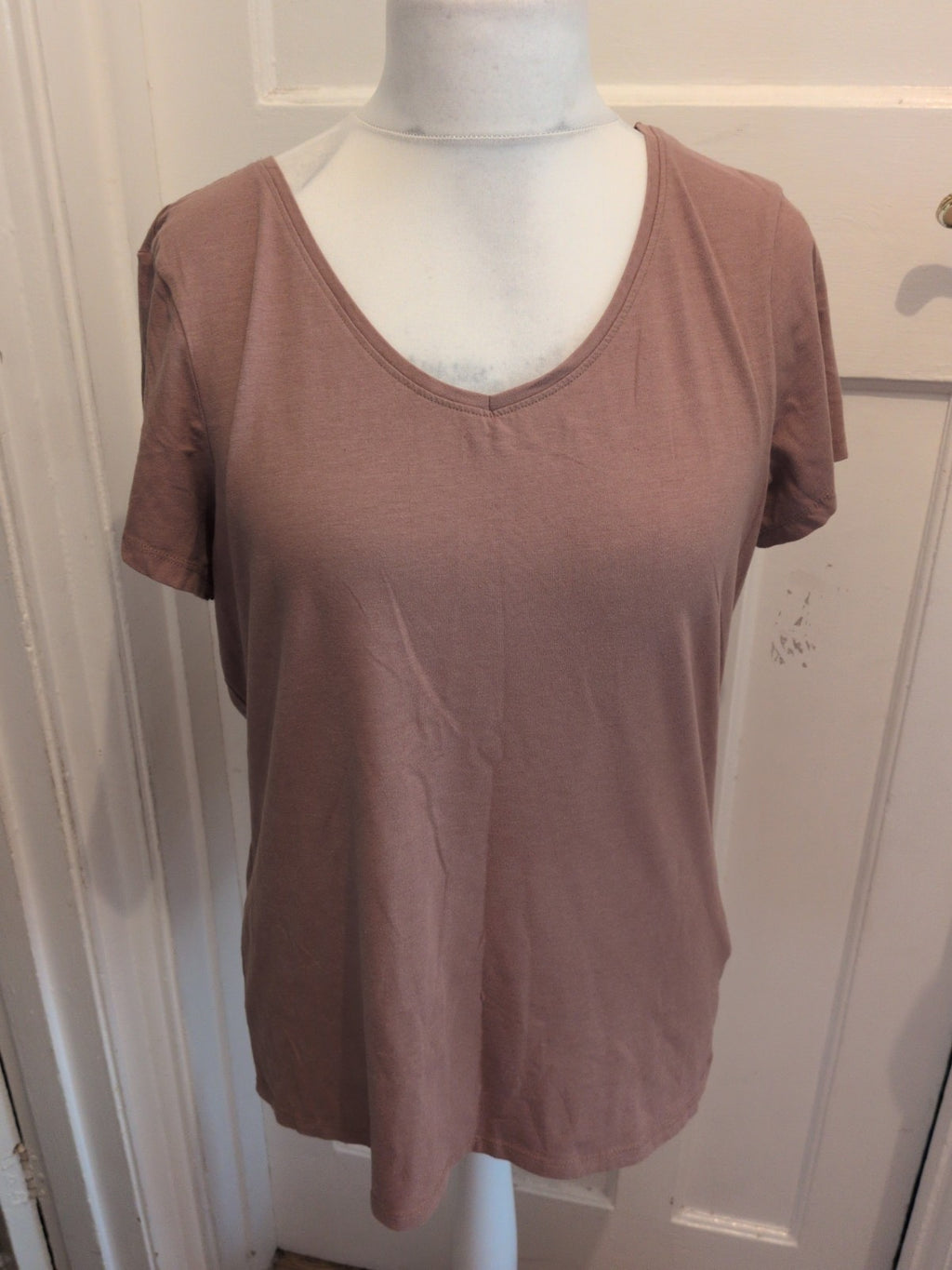 Primark XL 18-20 Brown Stretch Vee Short Sleeve T-shirt