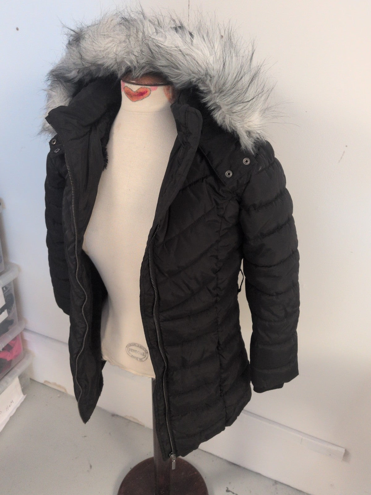 Very 11 Years Black Fluffy Faux Fur Hood
