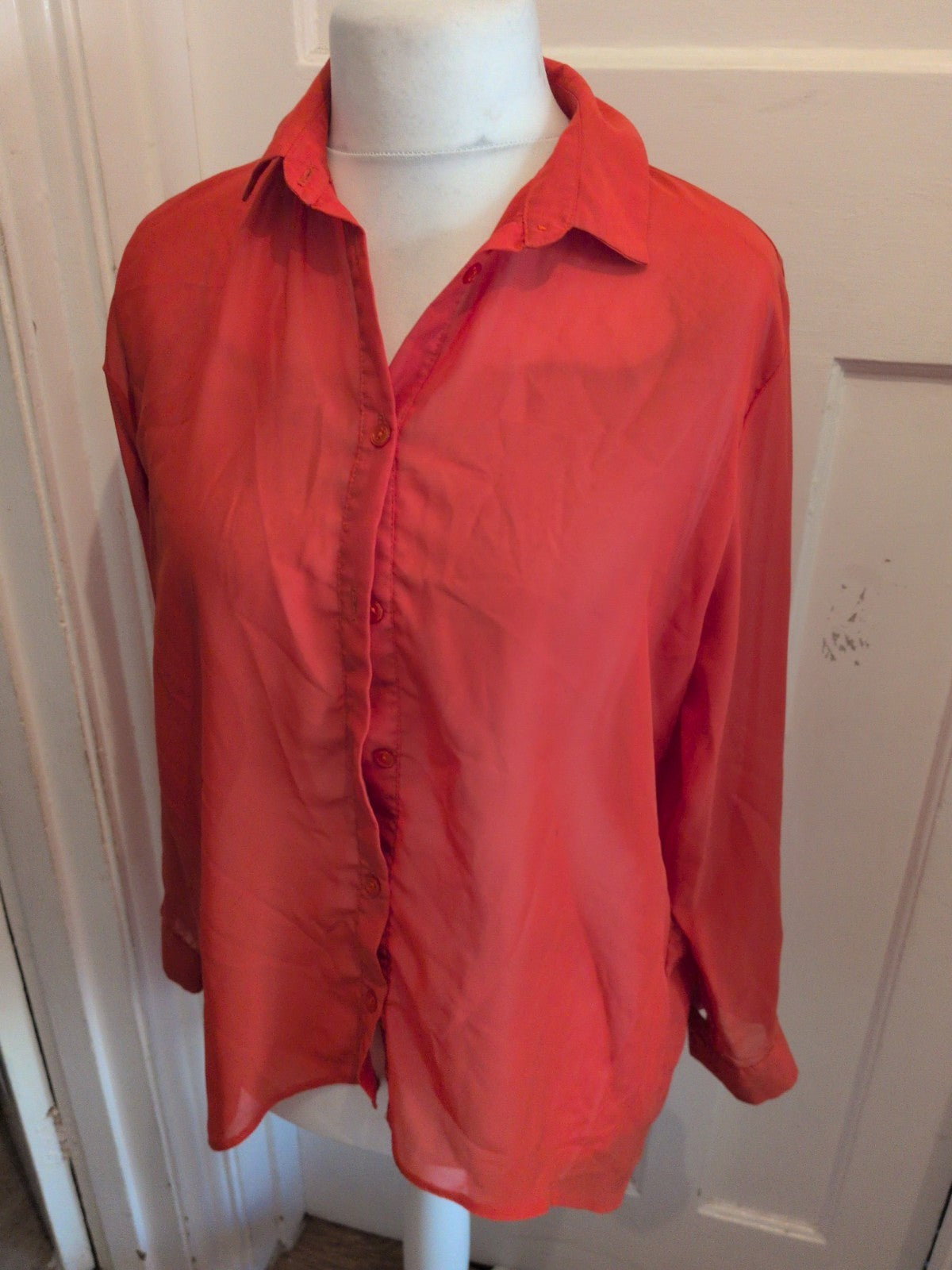 Ladies Primark Size 10 Orange Long Sleeve Buttoned Blouse