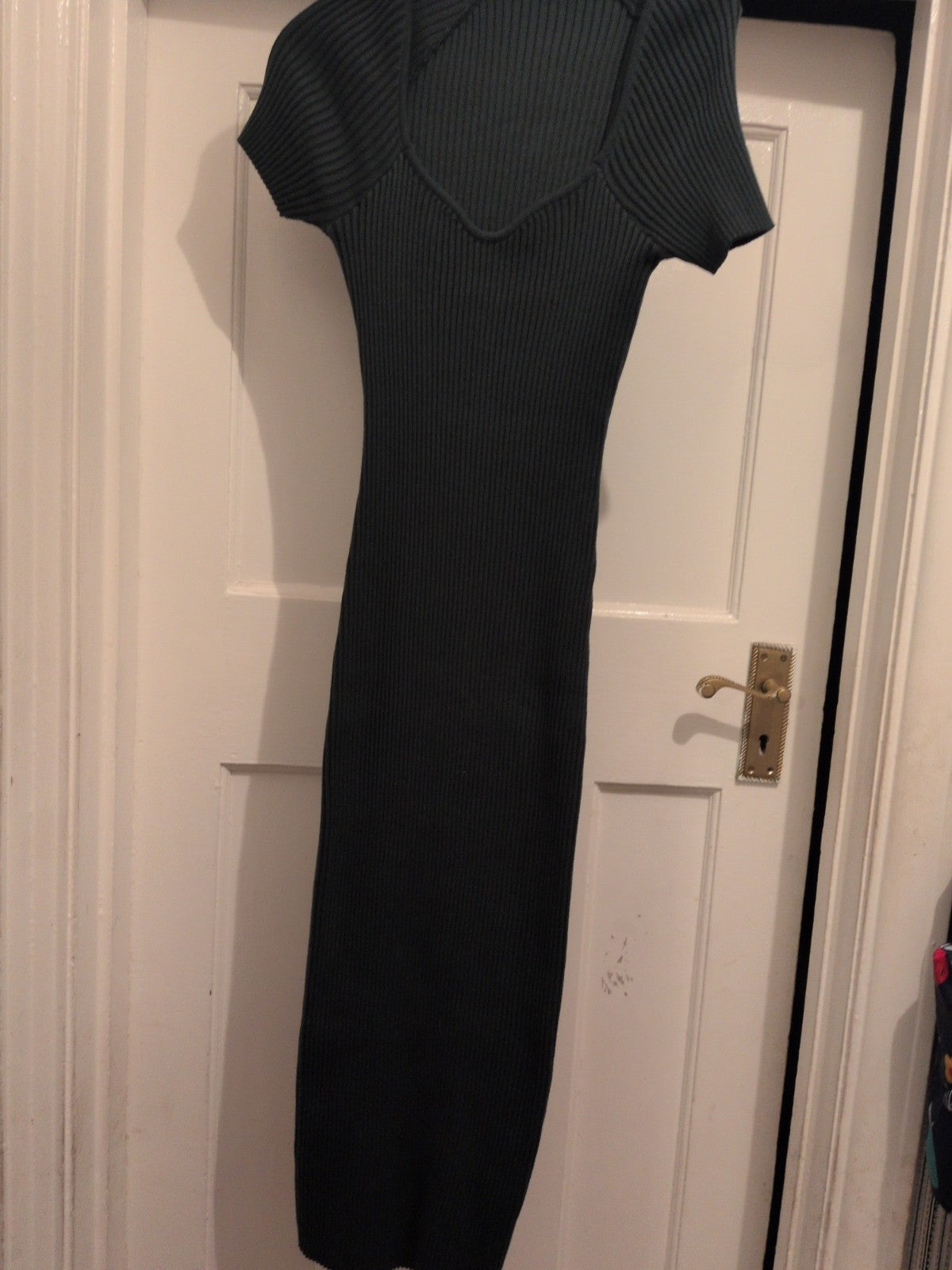 Shein Large Dark Green Ribbed Short Sleeve Long Length Pencil Dress