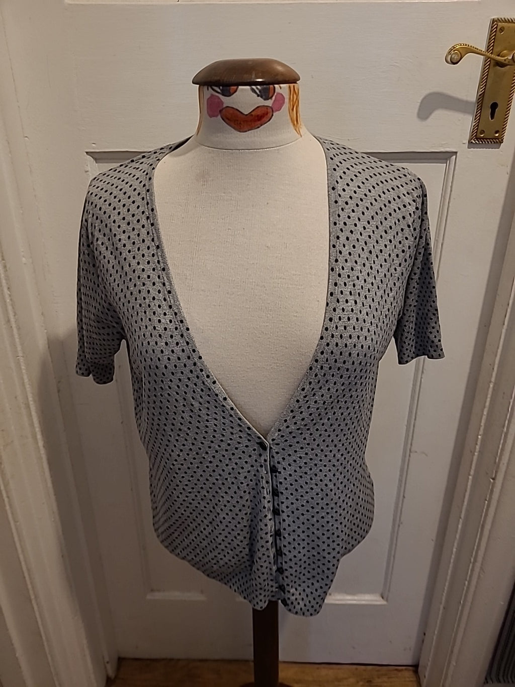 Ladies Marks And Spencer Size 16 Grey Polkadot Short Sleeved Blouse