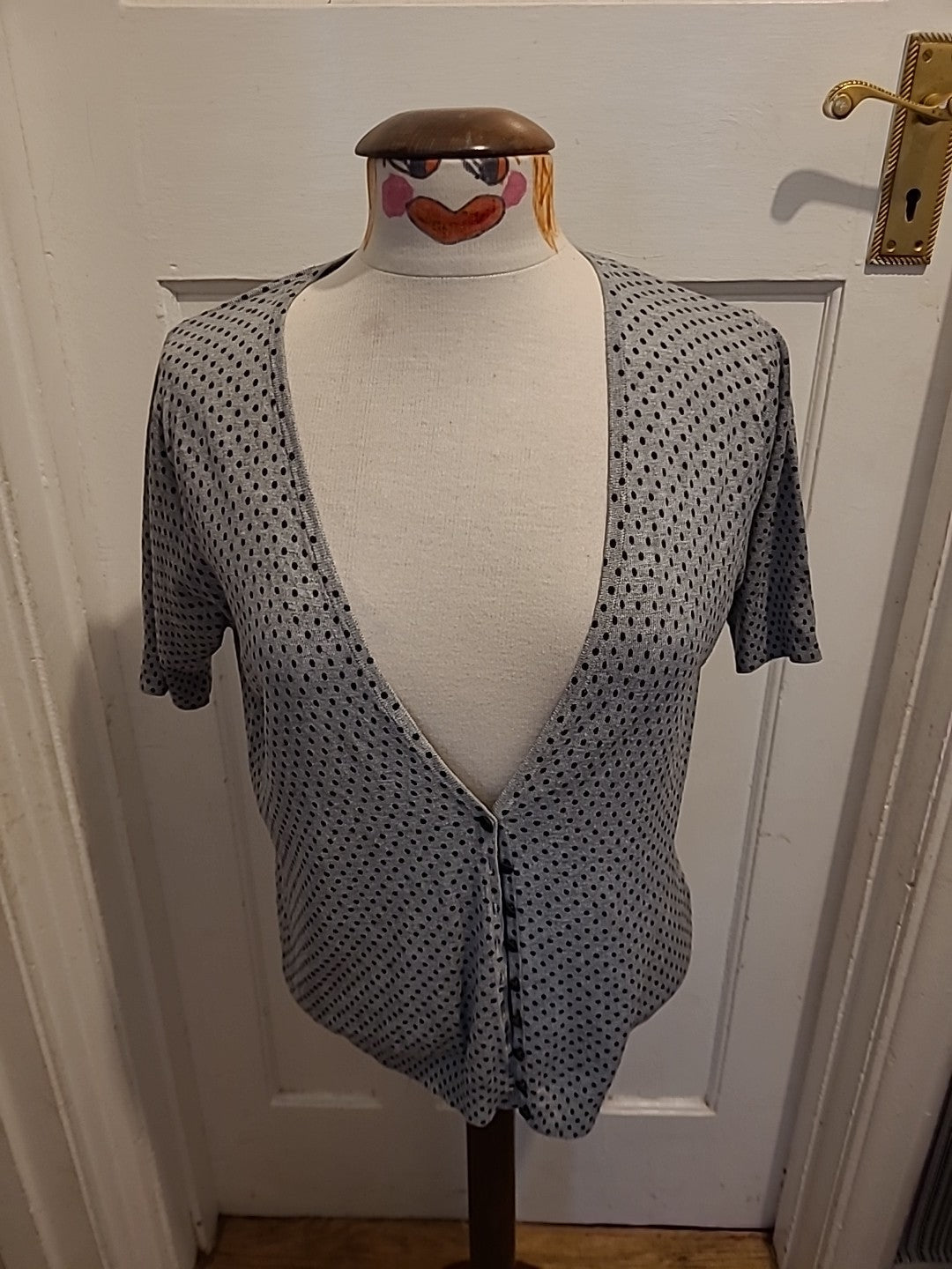 Ladies Marks And Spencer Size 16 Grey Polkadot Short Sleeved Blouse