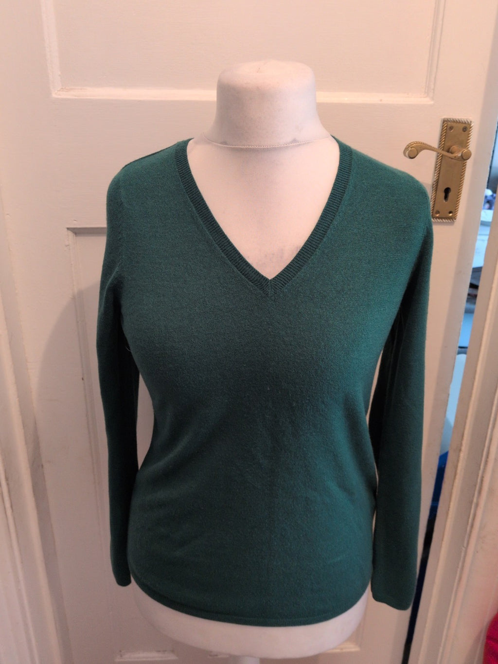 Ladies Marks And Spencer Size 12 Forest Green V Neck Pullover Jumper