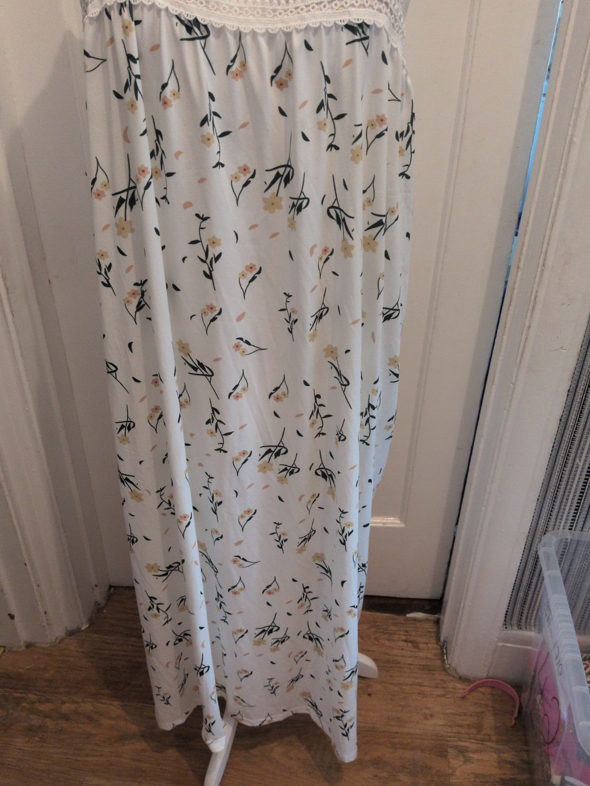 3XL White Green And Yellow Floral Sleeveless Midi-Long Dress