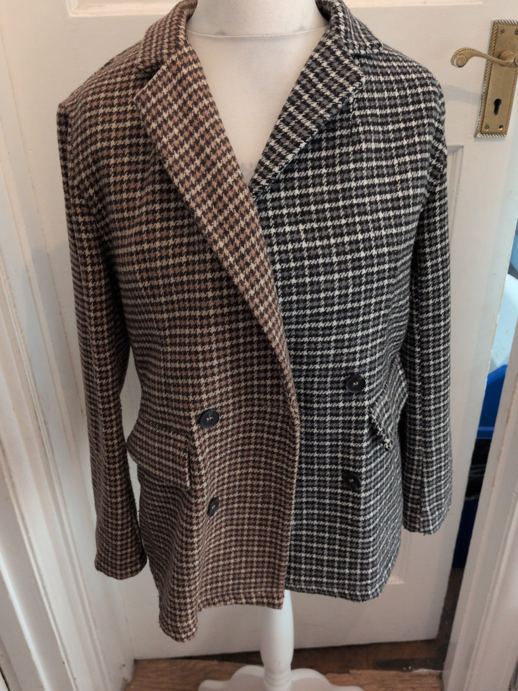 Shein Large Half Black Half Brown Collared Blazer