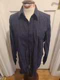 Mens Marks And Spencer 16.5" Pure Cotton Long Sleeve Black Blue And Red Striped