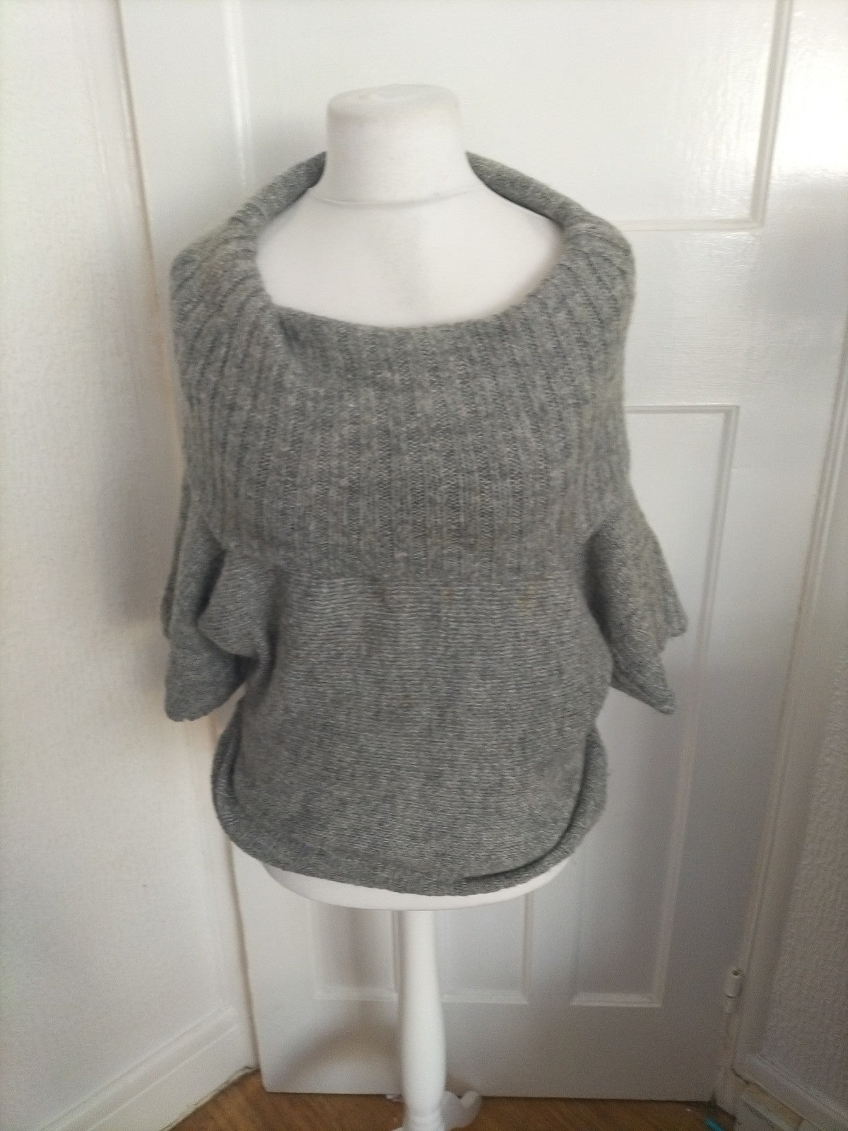 Ladies Primark Size 10 Grey Wooly Poncho