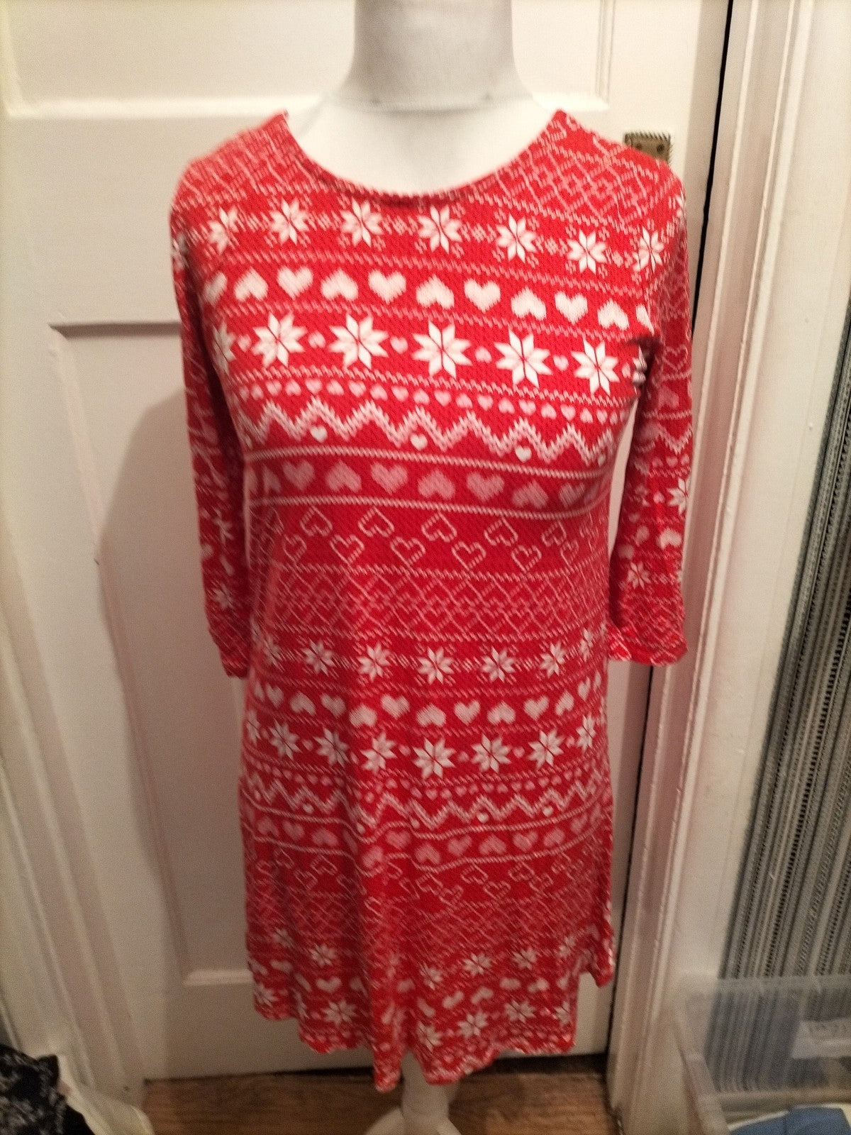 Ladies George Size Small Red Patterned Print Mid Sleeved Dress