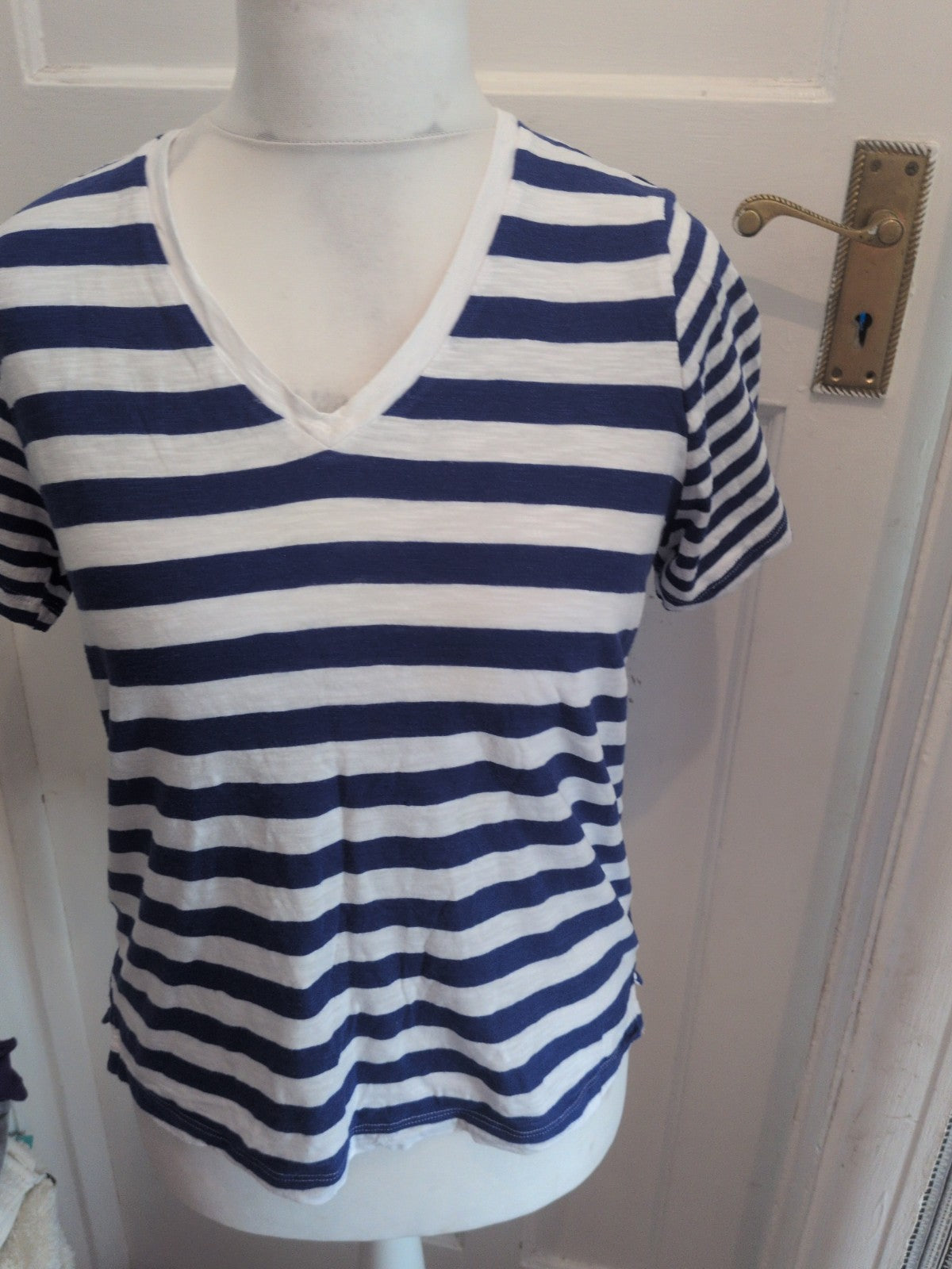 Marks And Spencer 10 Bright Blue Short Sleeve Stripe T-shirt