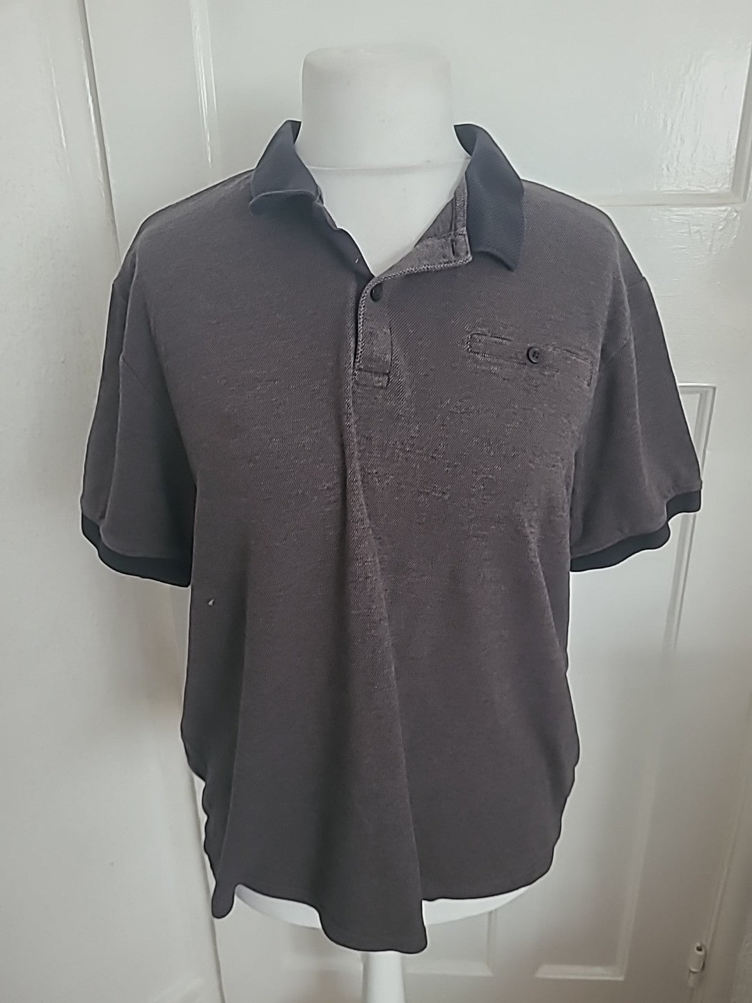 Mens Tu Size Large Dark Grey/Navy Short Sleeved Fleck Polo