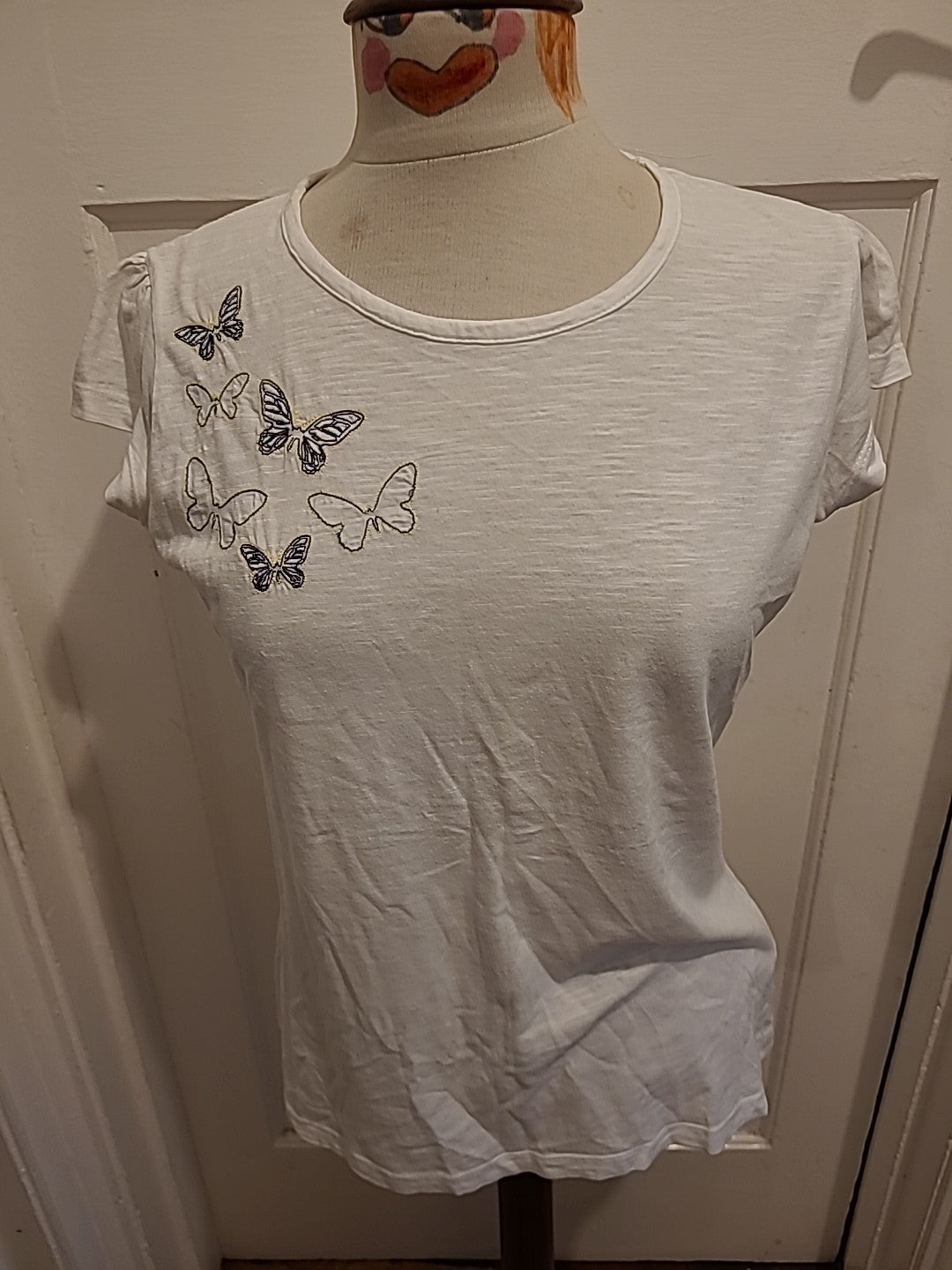 Ladies Als Size 12 White Butterfly Short Sleeved Tshirt