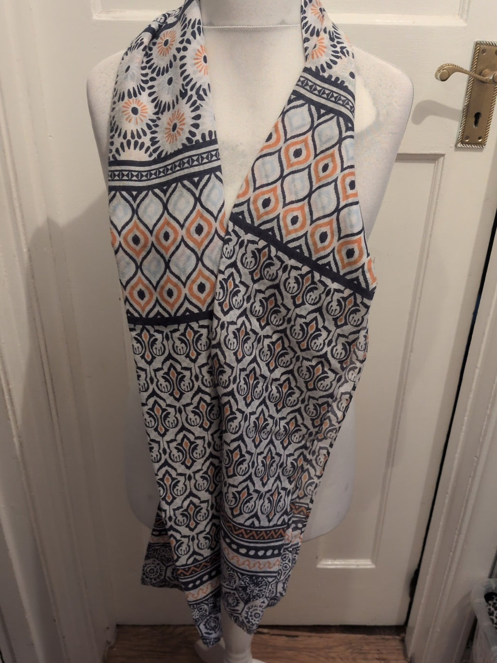 Orange And Navy Pattern Scarf