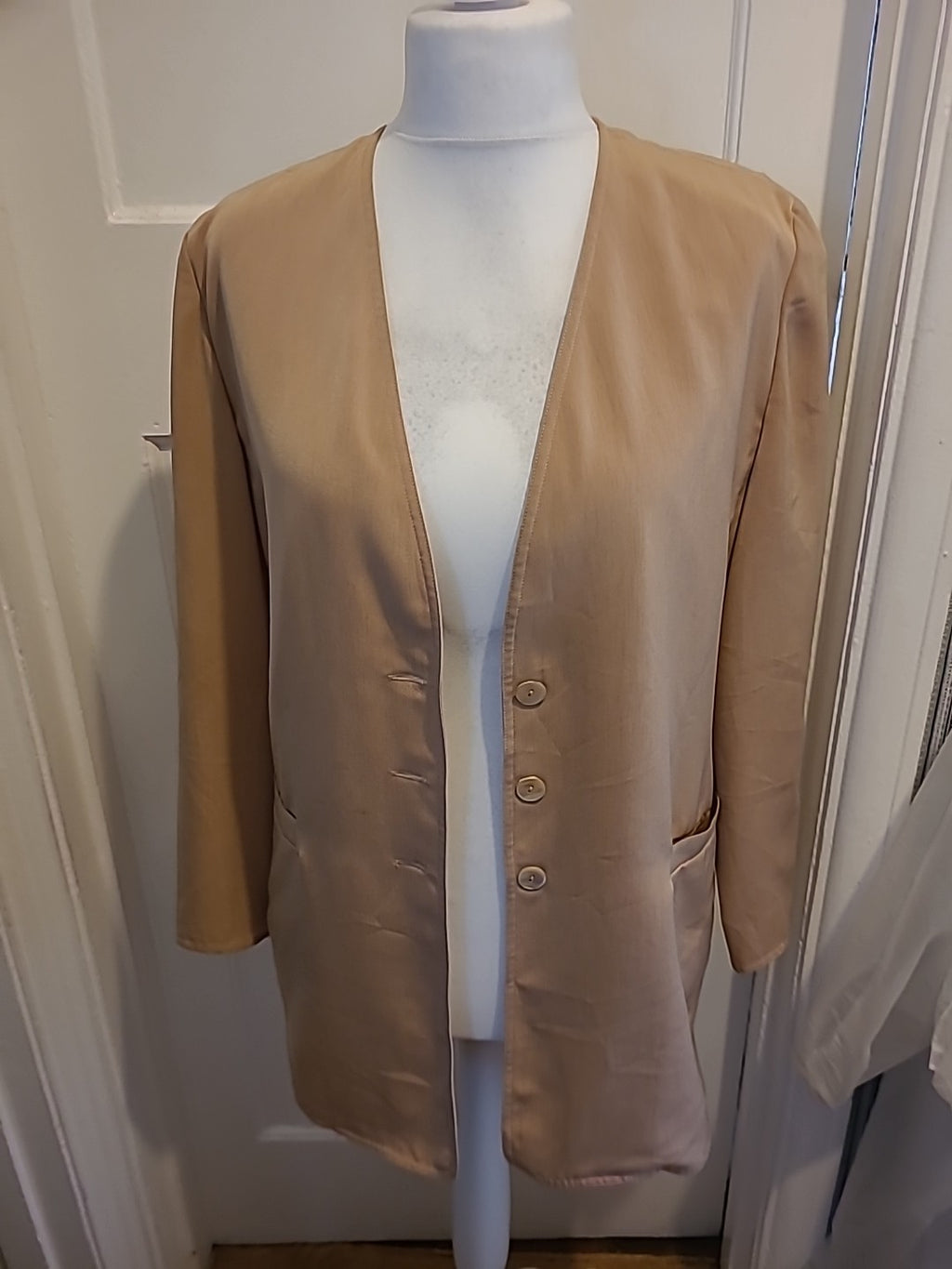 Ladies Windsmoor Size 12 Light Brown Padded Blazer Longline