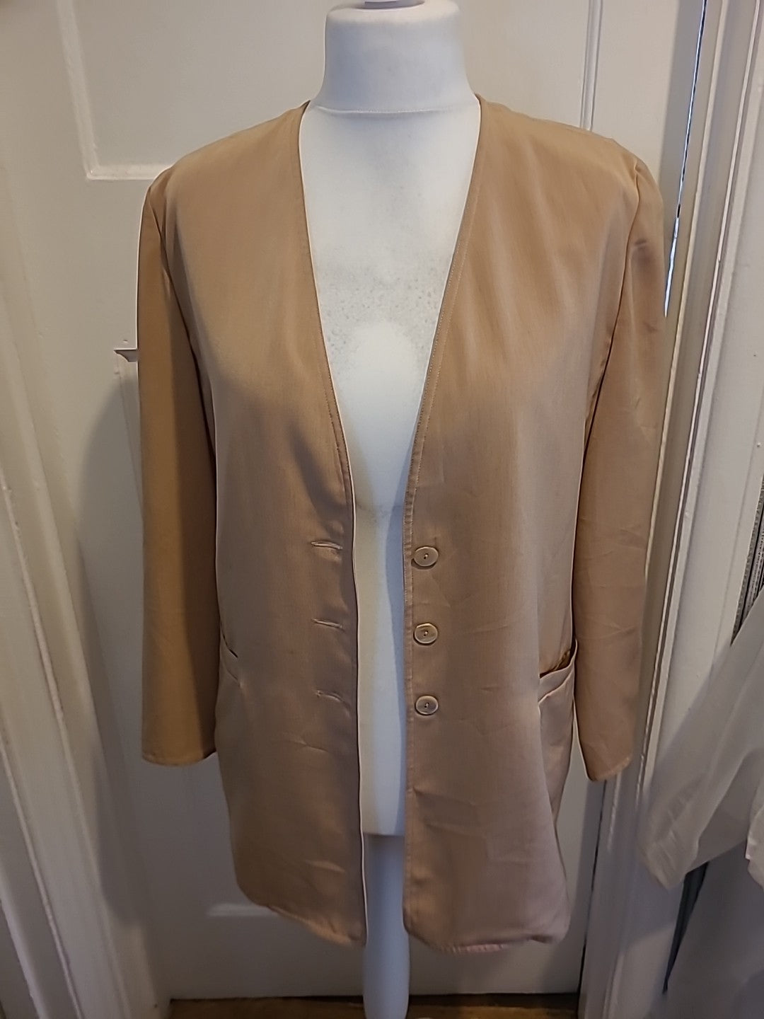 Ladies Windsmoor Size 12 Light Brown Padded Blazer Longline