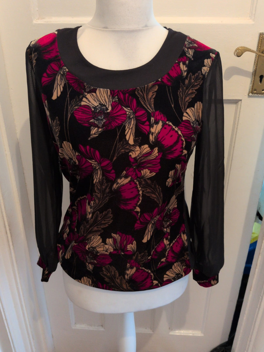 Afibel 10-12 Black Floral Long Sleeve Blouse Padded