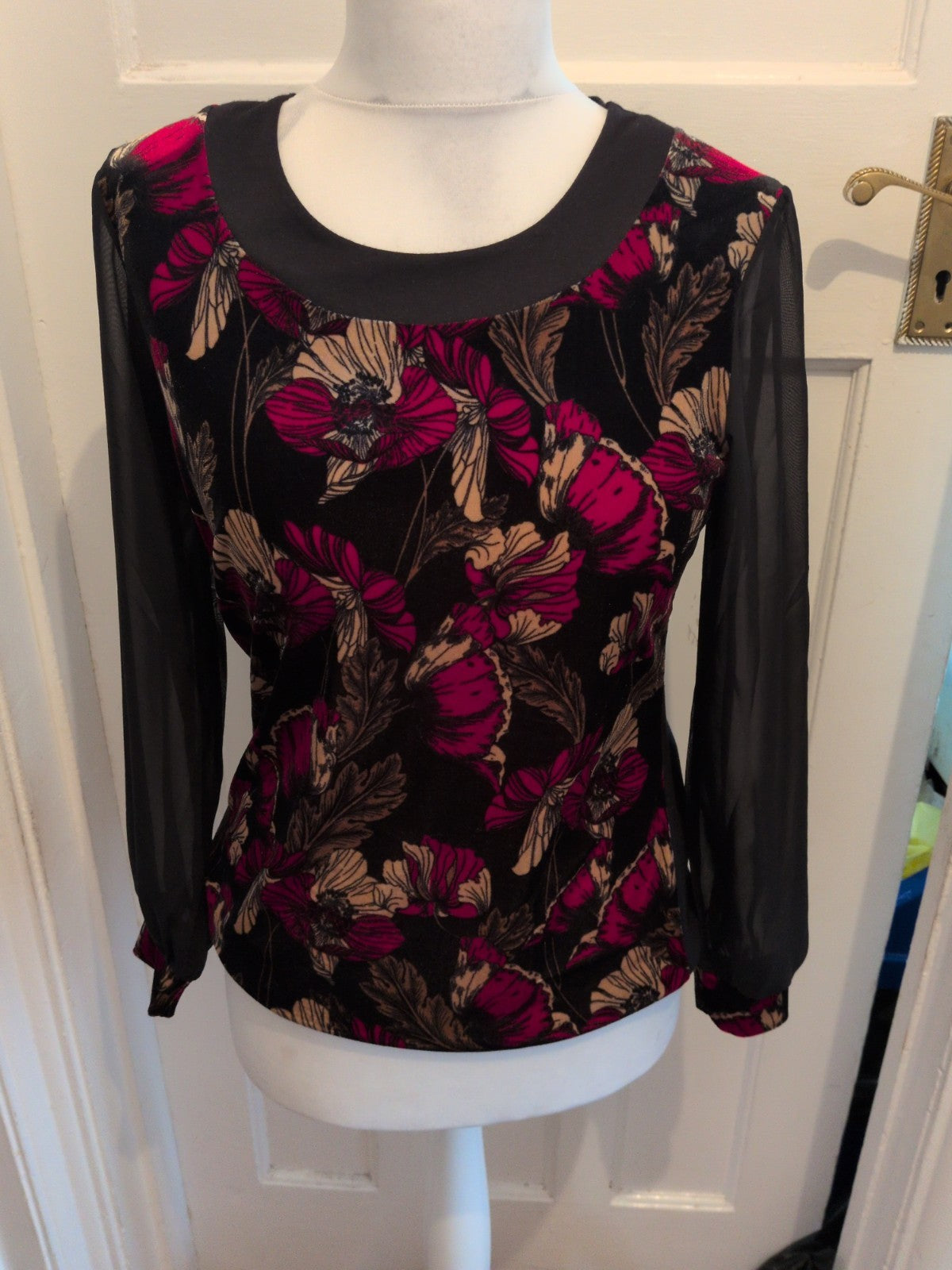 Afibel 10-12 Black Floral Long Sleeve Blouse Padded