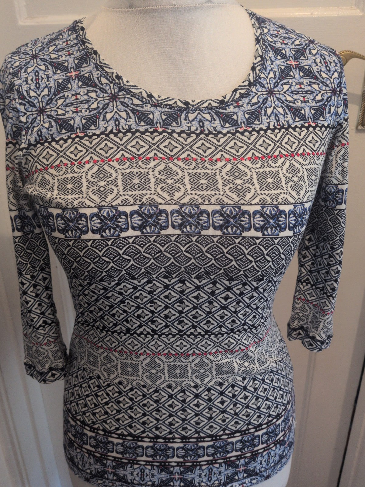 Olson 12 Blue Black Red Long Sleeve Blouse