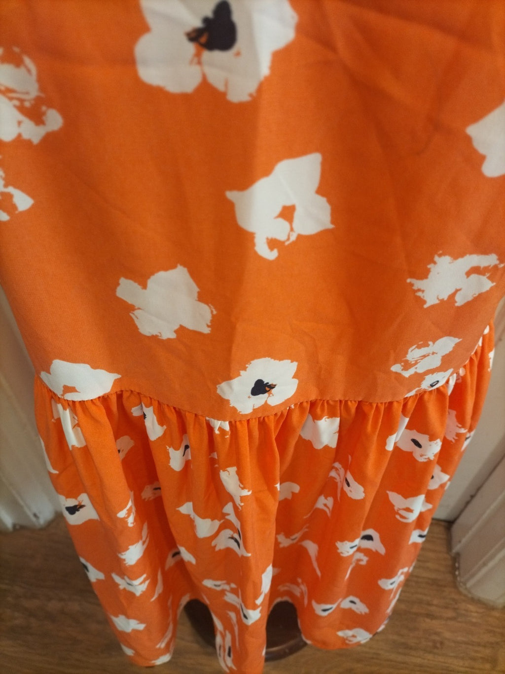 Ladies Pieces Size Small Orange White Floral Sleeveless Summer Dress