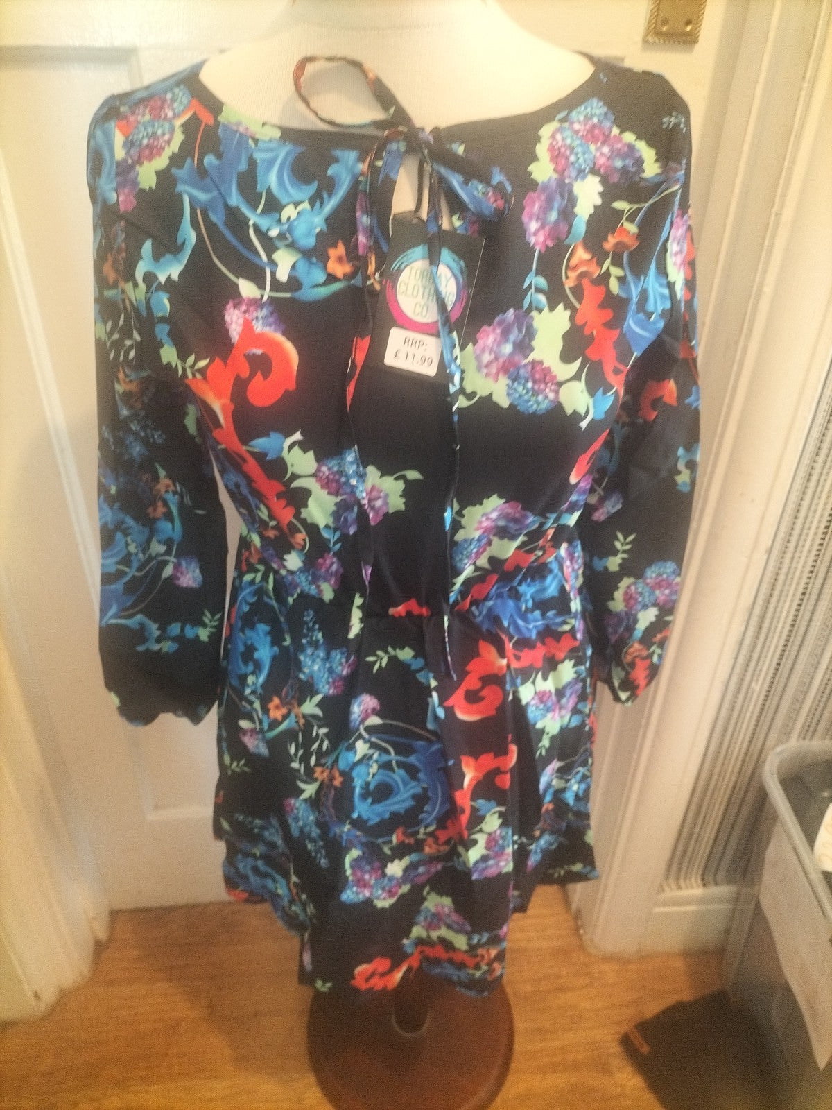 Brand New Ladies TorbayClothingCo A-Line Black Floral Long Sleeved Dress