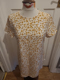 Ladies Shein Size Large Yellow Pale Beige Floral Short Sleeved Dress