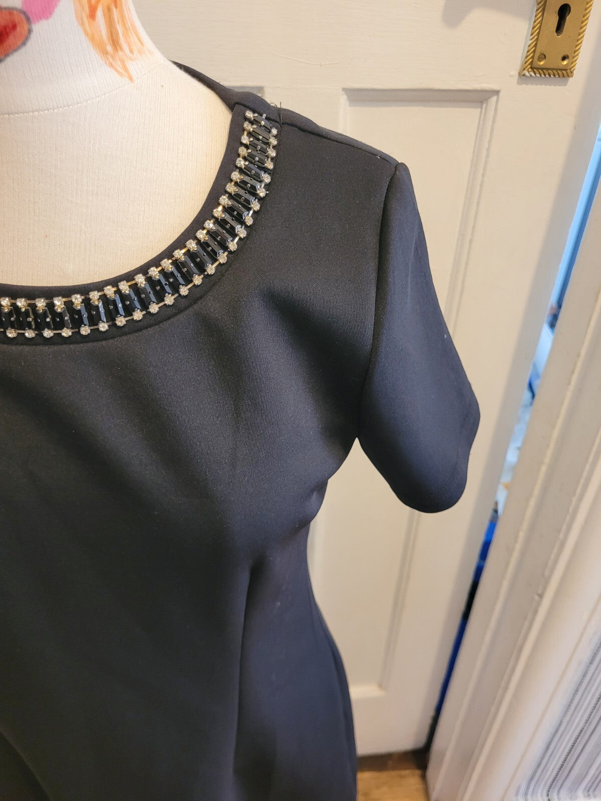 Ladies Mela loves london size 14 black short sleeved diamonte neck dress