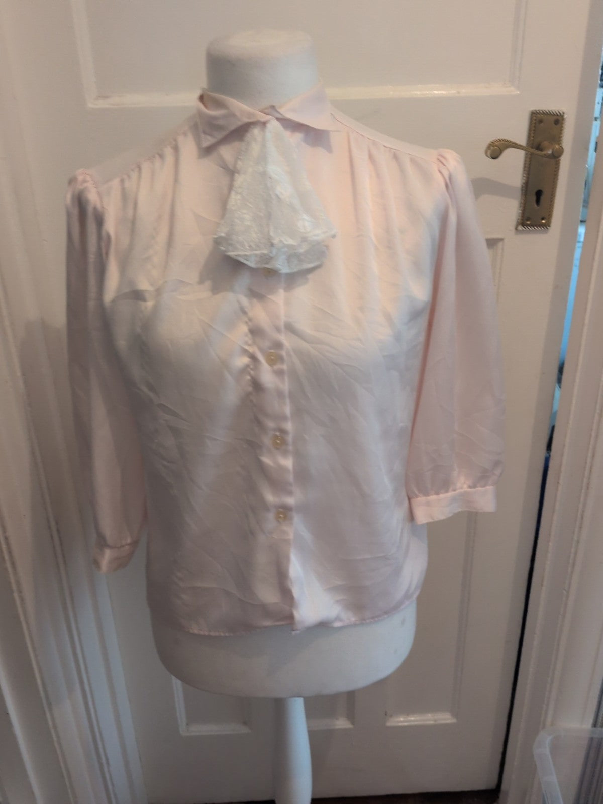 14 Pale Pink Polyester Long Sleeve Blouse Buttoned