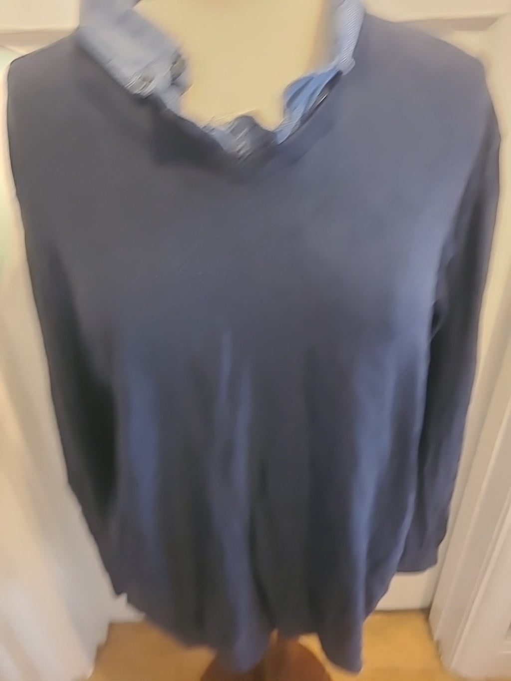 Mens ACW85 Size XL Navy With Blue Collar Long Sleeved Polo