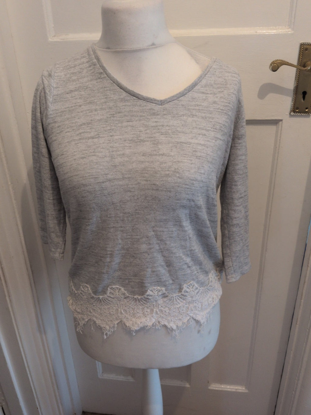 George 10 Grey With White Lacey Trim Jumper