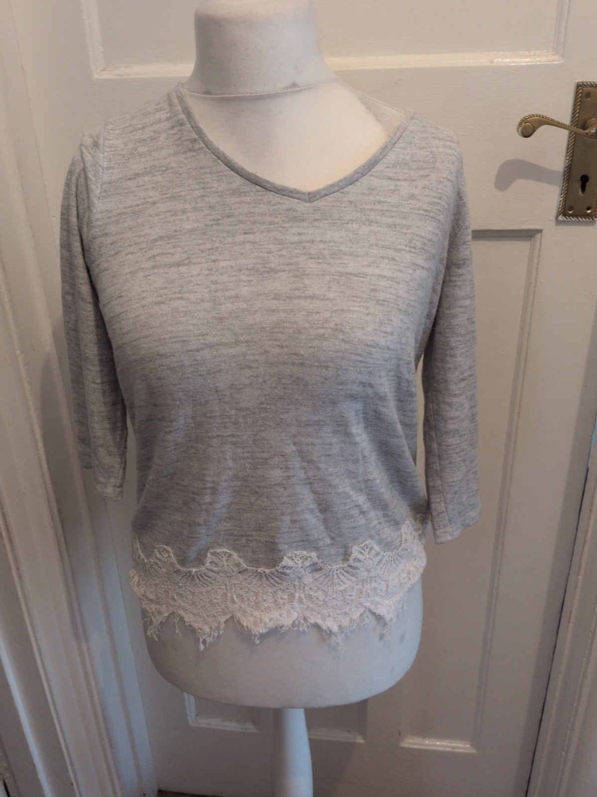 George 10 Grey With White Lacey Trim Jumper