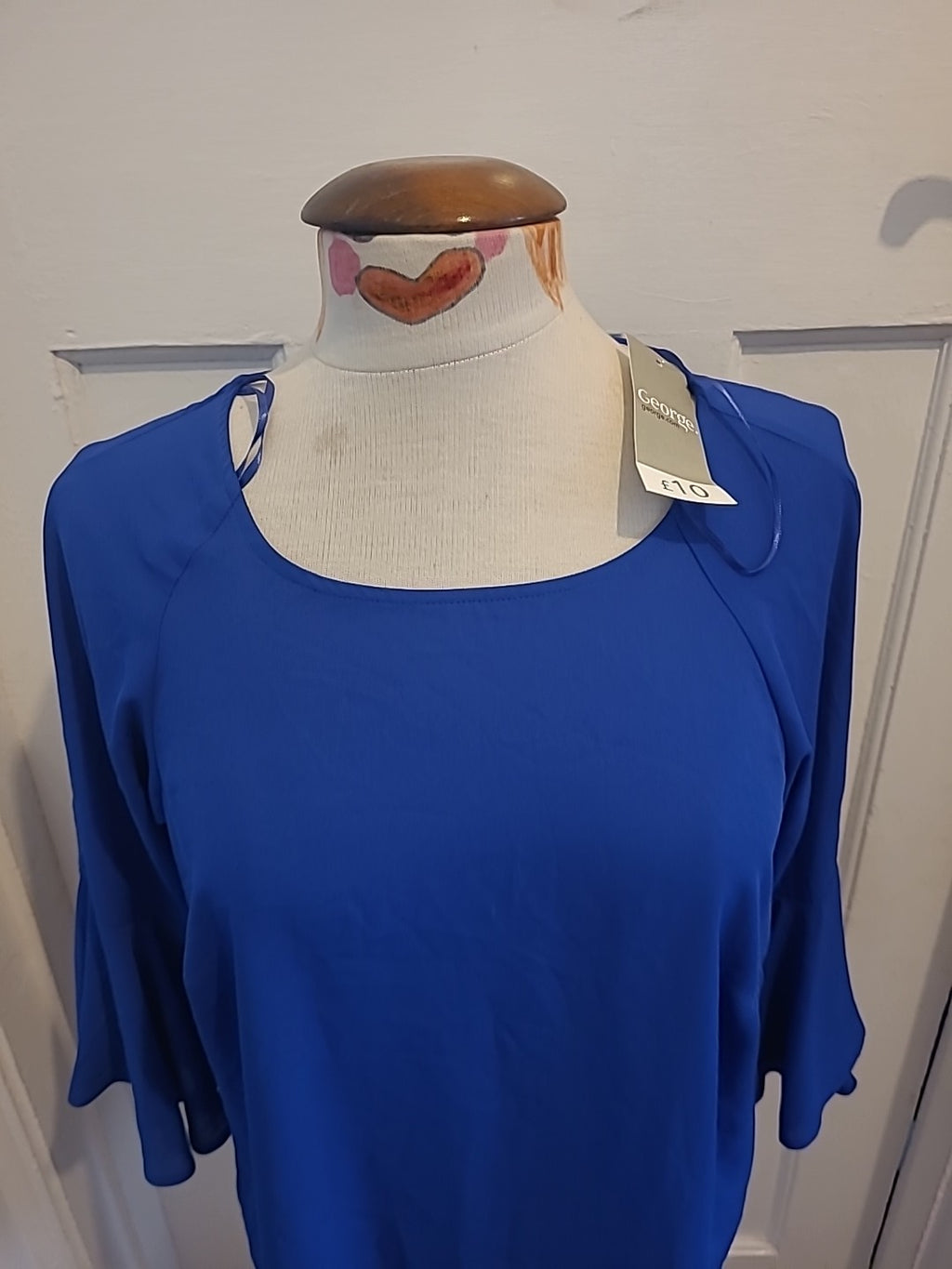 Brand New Ladies George Size 10 Blue Short Flute Sleeved Blouse