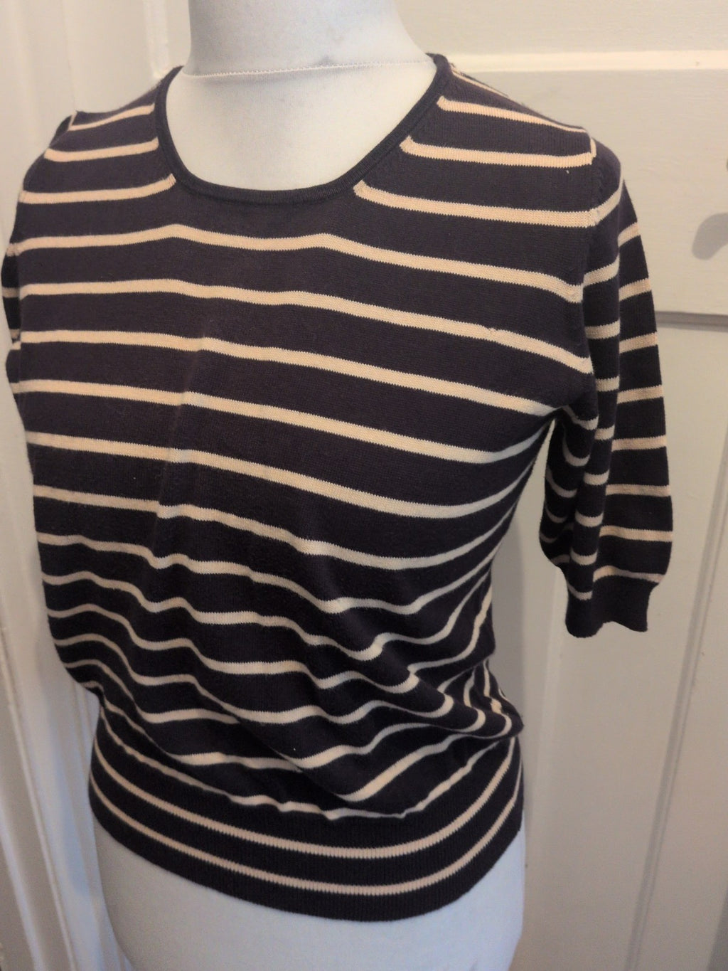 Planet Medium Brown And Navy Stripe Short Sleeve Jumper